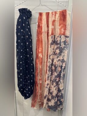 4/$15- Two Patriotic American Flag Star Print Scarves - Red, White & Blue